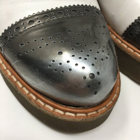 Prada Lace Up Platform Leather Brogue Shoes White leather Silver Toe Womens 39 - Picture 12 of 15